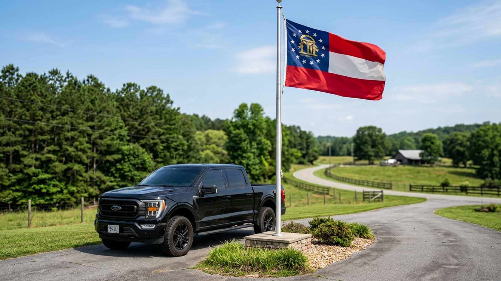 georgia state flag with a truck with tinted windows